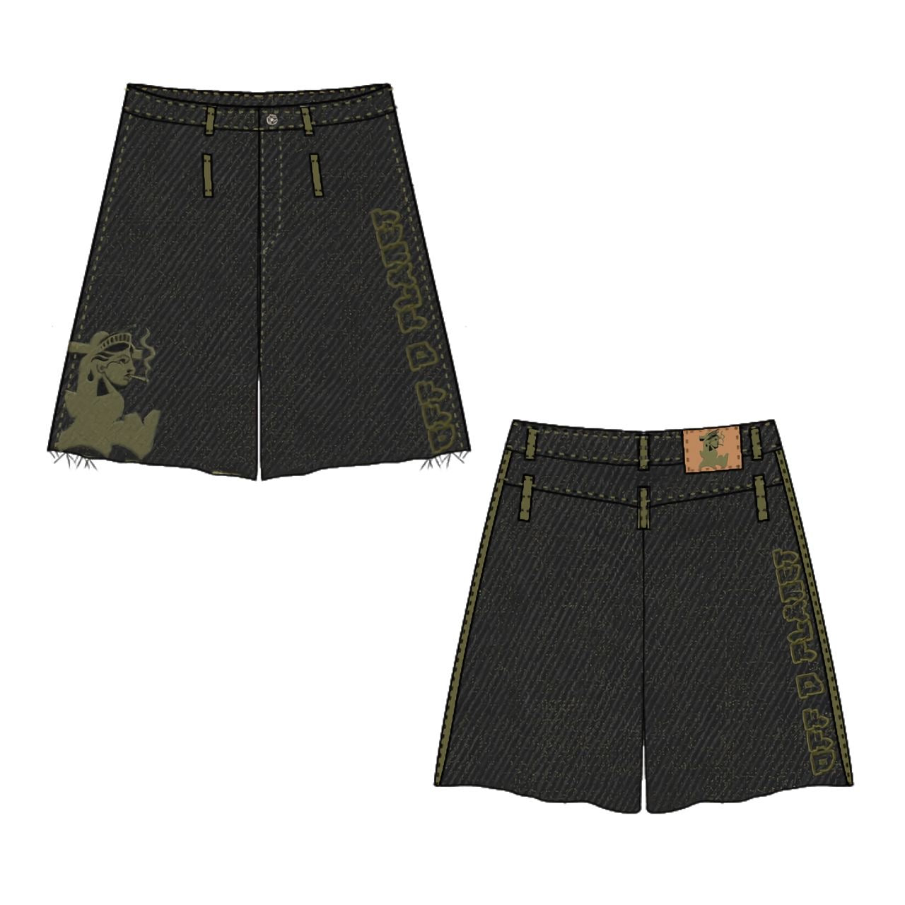 odp Olive Stitch Denim Shorts